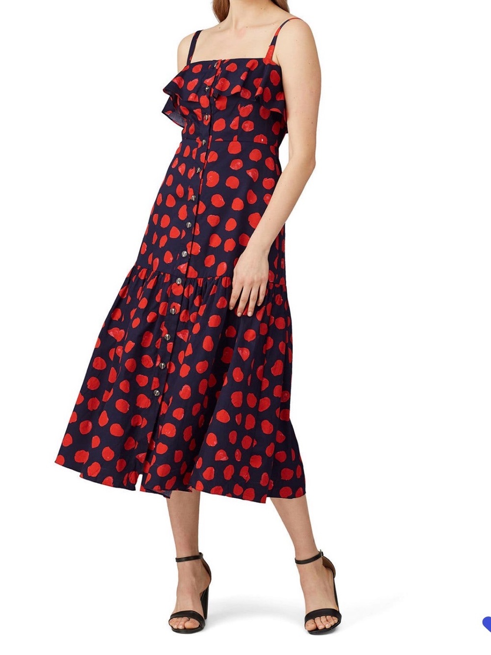Borgo De Nor Navy Midi Skirt with Red Polka Dots